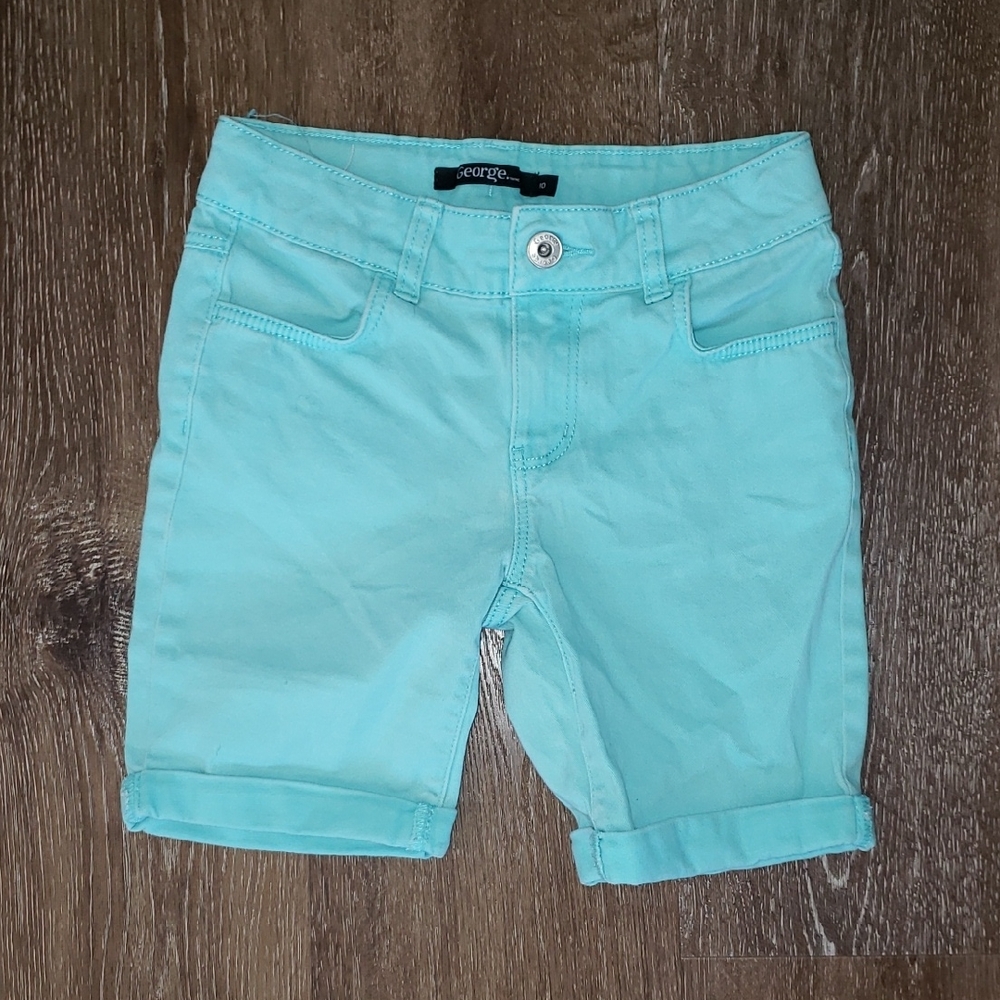 4/$20 George Light Turquoise Midi Shorts Girls Size 10 Adjustable Waist